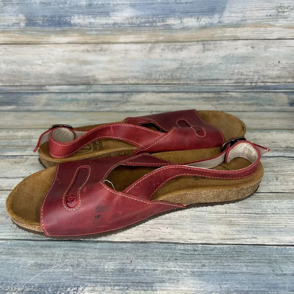 Sergio Tomani Sandals Size 40 Red Leather Cork ‎ Womens